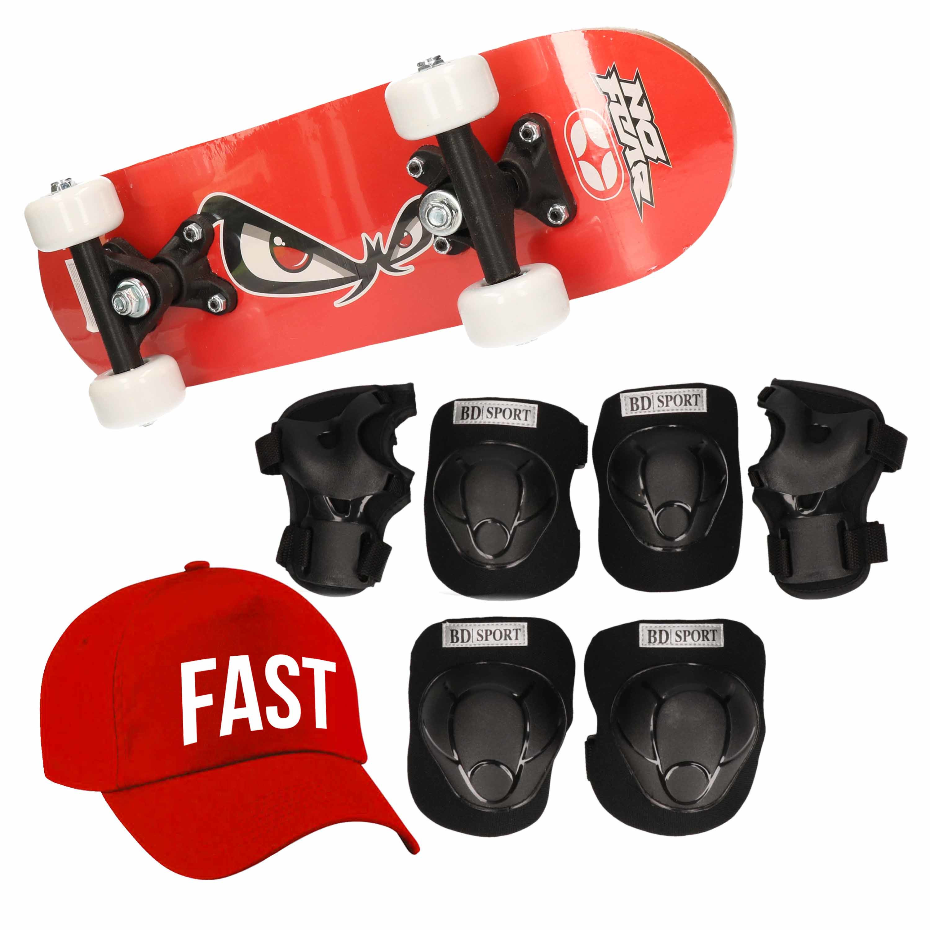 Skateboard set voor kinderen L 9-10 jaar/valbescherming/fast pet/skateboard met print 43 cm rood Top Merken Winkel